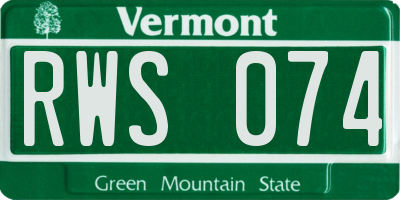 VT license plate RWS074
