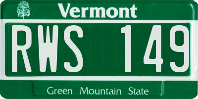 VT license plate RWS149