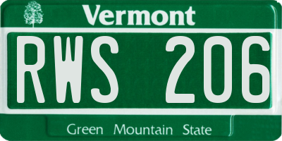 VT license plate RWS206