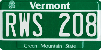 VT license plate RWS208