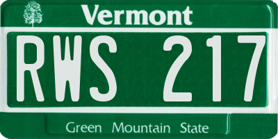 VT license plate RWS217