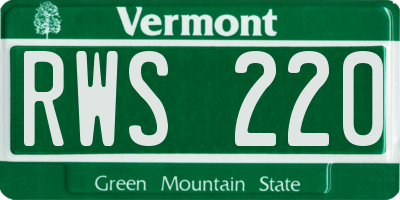 VT license plate RWS220