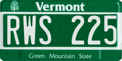 VT license plate RWS225
