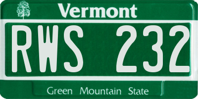 VT license plate RWS232