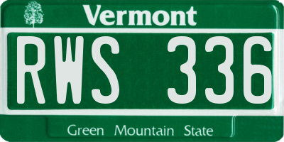 VT license plate RWS336