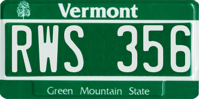 VT license plate RWS356