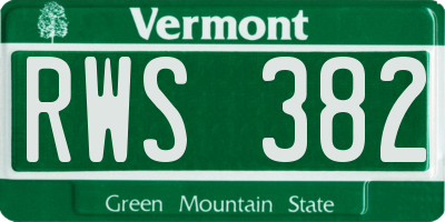 VT license plate RWS382