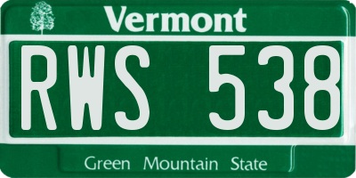 VT license plate RWS538
