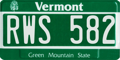 VT license plate RWS582