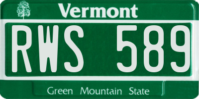 VT license plate RWS589