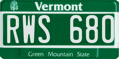 VT license plate RWS680