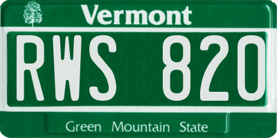 VT license plate RWS820