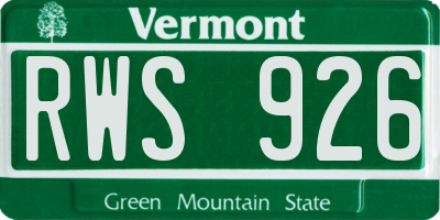 VT license plate RWS926