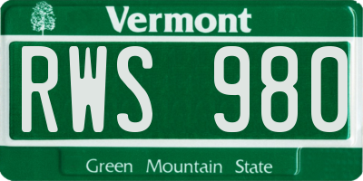 VT license plate RWS980