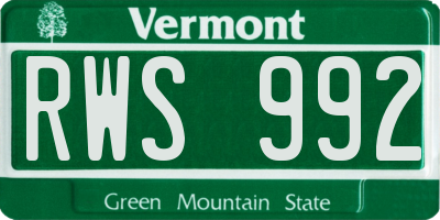 VT license plate RWS992