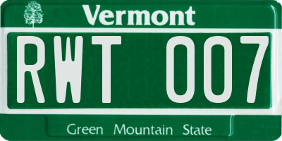 VT license plate RWT007