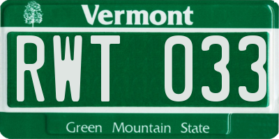 VT license plate RWT033