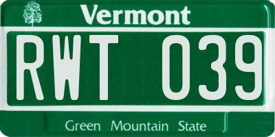 VT license plate RWT039
