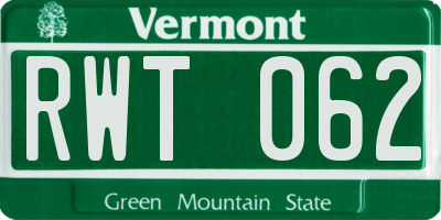 VT license plate RWT062
