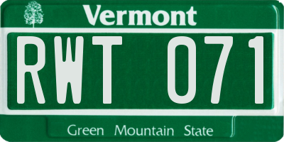 VT license plate RWT071