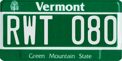 VT license plate RWT080