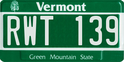 VT license plate RWT139