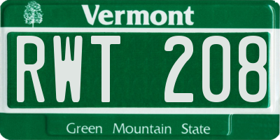 VT license plate RWT208