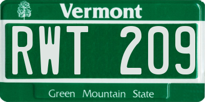 VT license plate RWT209