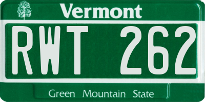 VT license plate RWT262