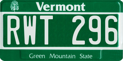 VT license plate RWT296