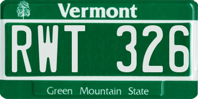 VT license plate RWT326