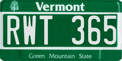 VT license plate RWT365