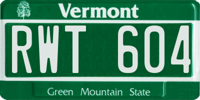 VT license plate RWT604