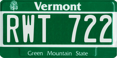 VT license plate RWT722