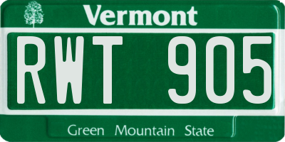 VT license plate RWT905