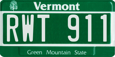 VT license plate RWT911
