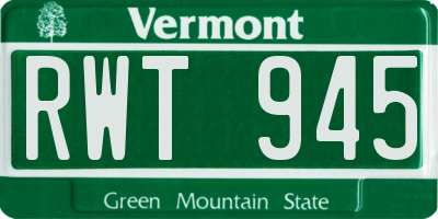 VT license plate RWT945