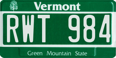 VT license plate RWT984