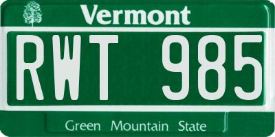 VT license plate RWT985
