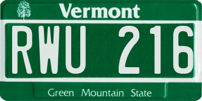 VT license plate RWU216