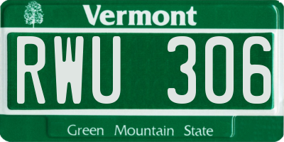 VT license plate RWU306