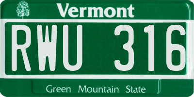 VT license plate RWU316