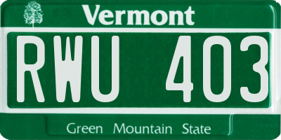 VT license plate RWU403