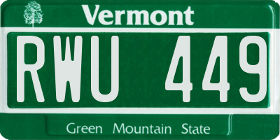 VT license plate RWU449