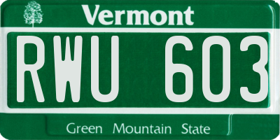VT license plate RWU603