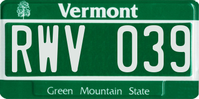 VT license plate RWV039