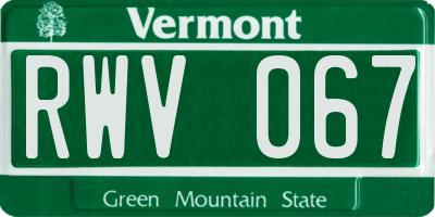 VT license plate RWV067