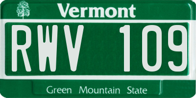 VT license plate RWV109