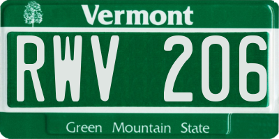 VT license plate RWV206