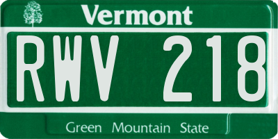 VT license plate RWV218